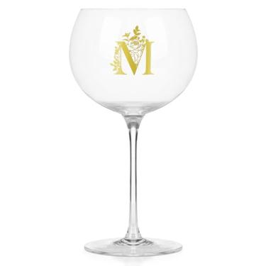 Imagem de Onebttl Taças de vinho personalizadas com haste, presentes de vinho fofos para mulheres, presentes com monograma para amantes de vinho em aniversários de Natal, com letra M