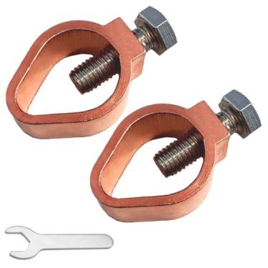 Imagem de 2 braçadeiras de haste de aterramento de latão de cobre, conector mecânico para haste de aterramento e fios de 5/20.3 cm-3/10.2 cm, presente uma chave inglesa
