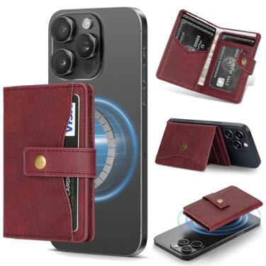 Imagem de NINKI Mag-Safe Carteira magnética para iPhone 17/16/15/14/13/12 séries, 4 porta-cartões de couro minimalista, fina magnética, capa para celular Google Pixel 10/9/8/7/Pixelsnap, vermelha