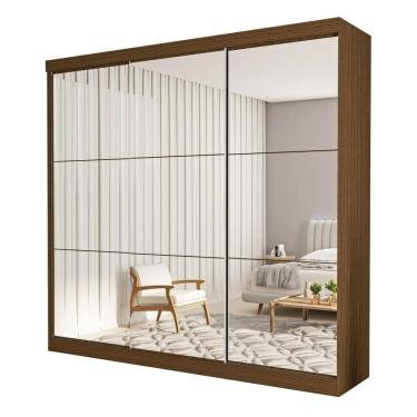 Imagem de Guarda Roupa 3 Portas De Correr Todo Espelhado 4 Gavetas Isabela Minastex Freijó