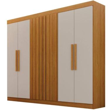 Imagem de Guarda Roupa Delta Ripado Cinamomo Off White 6 Portas 2 Gavetas Leifer Móveis