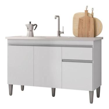 Imagem de Balcão Multiuso Tatiane 120cm 3 Pts 1 Gvt S/tampo - Branco Cor Branco