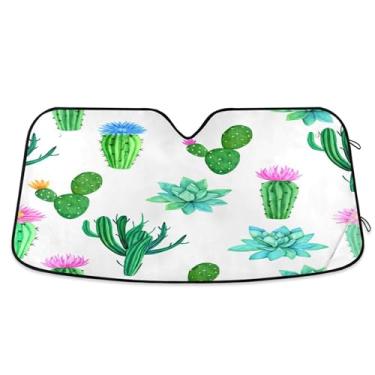 Imagem de SEHANY Pára-brisa de carro cacto planta verde para-sol dobrável janela frontal protetor de viseira solar para carro, SUV, caminhão - Mantenha o veículo fresco, 133 x 23,5 polegadas
