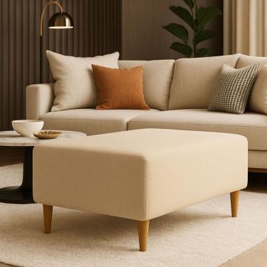 Imagem de Puff Bela Manu Decor Madri Pés Palito Tecido Linho Bege