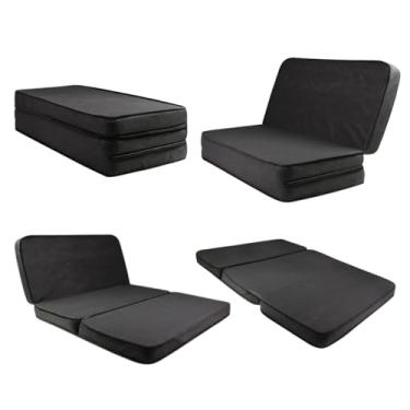 Imagem de Colchão Casal Dobrável Puff Cama Sofá 4 em 1 Camping Sala de Estar Decoração Casa Preto.
