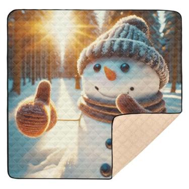 Imagem de Qilmy Tapete de brinquedo de boneco de neve amigável para bebês 127 x 127 cm, macio à prova d'água para bebês e crianças, tapete antiderrapante lavável para cercadinho