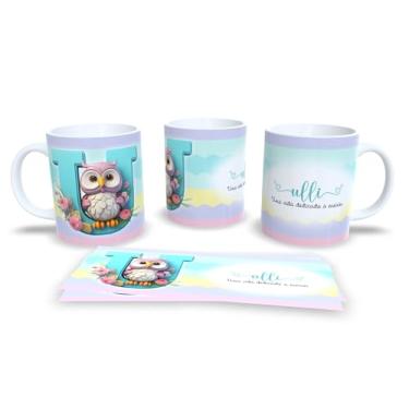 Imagem de Caneca de Cerâmica com Design de Coruja e Livros, 325ml, Decorativa para Professores, com Mensagem Motivacional em Português (U)