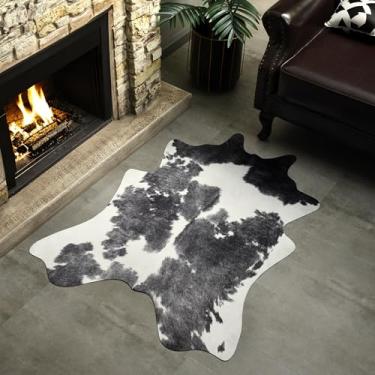 Imagem de Easycozy Tapete de couro sintético com estampa de vaca: 8 x 10 cm, couro bovino sintético, estampa de vaca espessa para quarto, sala de estar, decoração de escritório em casa