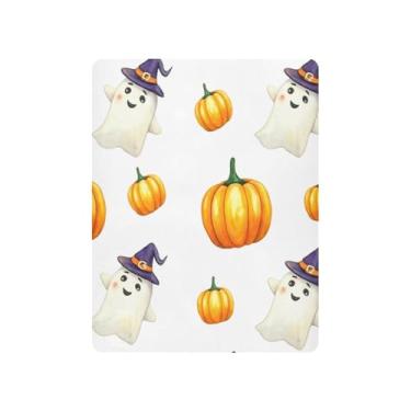 Imagem de JUZIHAI Lençol de berço de Halloween para meninos e meninas, chapéu de Halloween, fantasmas, macio, elástico, respirável, capa de colchão para berço padrão e cama infantil, 99 x 68 cm
