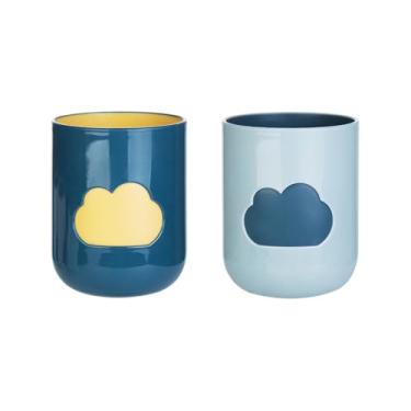 Imagem de Khanjuan Clouds Copo de escova de dentes para casal, 2 peças, 35 ozCaneca engrossada de duas cores, suporte de escova de dentes requintado (azul escuro e azul claro)