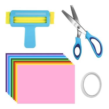 Imagem de Ferramenta de crimpagem de papel, tesoura de pinking de 23 cm, 100 folhas 120 g papel colorido 21 x 28 centímetros com fita dupla face para artesanato, artes DIY