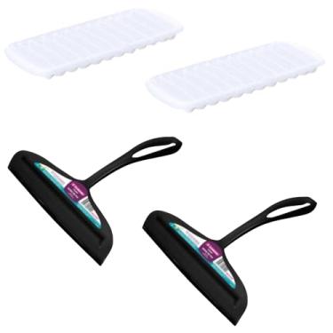 Imagem de Conjunto de 2 Rodo Plástico Multiuso Preto com Raspador 18cm + 2 Forma de Gelo em Cubos Plástica