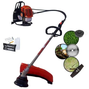 Imagem de Roçadeira Costal Profissional À Gasolina Terra GRC430 43cc 1,7HP Alta Rotação Com 3 Opções de Corte Carretel + Faca 40 Dentes Vídea + Faca 2 Pontas