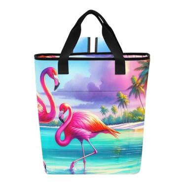 Imagem de Bolsa térmica para garrafas, aquarela, flamingos, praia, refrigeradores, isolada, à prova de vazamento, 36 latas
