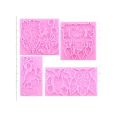 Imagem de MIYAHOUSE Pássaros e sapos fondant moldes de silicone para decoração de bolos, topo de cupcake, pasta de goma de chocolate, argila de polímero, conjunto de 4