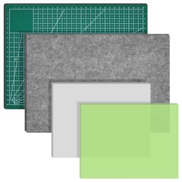 Imagem de Tzdxfgl Conjunto de 4 peças de almofadas de couro, almofada de perfuração de poliuretano, almofada absorvente de som, placa de PE rígida e tapete de corte A4 autorreparável para artesanato, costura
