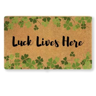 Imagem de Capacho Shamrock – Tapete de entrada de coco sintético de 76 × 43 cm, peça de boas-vindas antiderrapante para entrada interna e externa, decoração de porta da frente do dia de São Patrício, durável