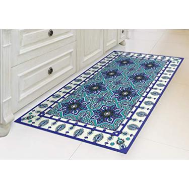 Imagem de IRI-GIRI Tapete de vinil para cozinha decorativo linóleo PVC piso de azulejo, colorido, durável, antiderrapante, lavável à mão e protege pisos 99,8 cm x 59,9 cm, Easterrn Star 231