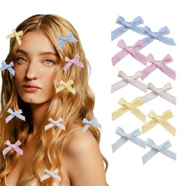 Imagem de Lindos grampos de cabelo com laço de cor sólida conjunto de 12 peças de laços de cabelo fitas de jacaré grampos de cabelo presilhas de gorgorão doce para mulheres rosa azul
