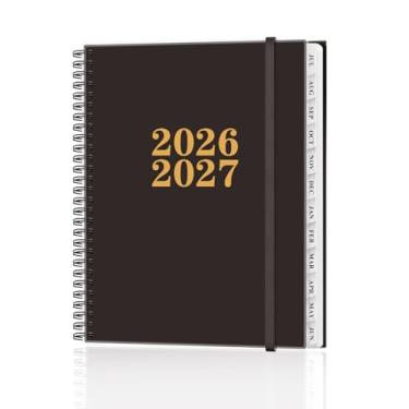 Imagem de Agenda 2026-2027 - Agenda anual de julho de 2026 a junho de 2027, agendas semanais e mensais encadernadas em espiral com abas de 12 meses, bolso interno, 21,6 cm x 28 cm, preta