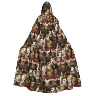 Imagem de XLLingL Roupão com capuz com estampa de porquinhos-da-índia e cupcakes, fantasia de dramatização, capa de bruxa e vampiro, capa moderna com capuz
