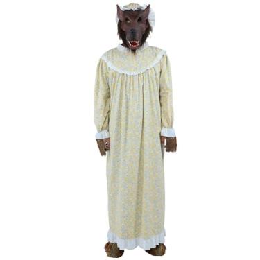 Imagem de ADOMI 3 peças fantasia de vovó de lobo adulto masculino roupa de Halloween com chapéu vestido máscara de cabeça capas de sapato para festa cosplay, Amarelo, P-M