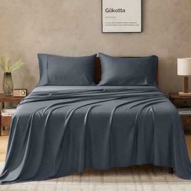 Imagem de GOKOTTA Jogo de cama King dividido, 5 peças, 100% raiom derivado de lençóis de bambu, lençóis refrescantes para cama ajustável, lençol King dividido com bolso profundo de 40,6 cm com tiras elásticas