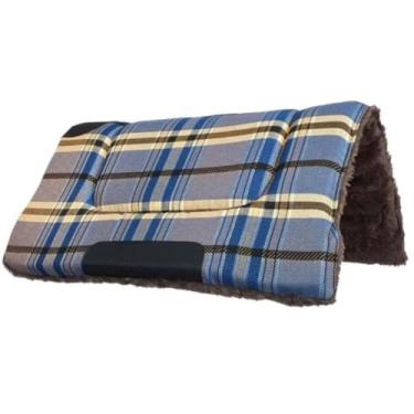 Imagem de Manta baixeiro para cavalo reforçado country luxo manta de sela quarto de milha americana super oferta menor preço (Xadrez Azul C/Marrom)