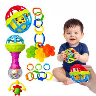 Imagem de Kit para Bebê Chocalho 8 Peças Brinquedo Educativo Sensorial Desenvolvimento Motor Mordedor Infantil Colorido
