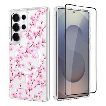 Imagem de OOK Capa para Samsung Galaxy S25 Ultra Flower compatível com Magsafe, capa protetora magnética antiqueda bonita floral elegante estética fina transparente para meninas e mulheres - flor de cerejeira