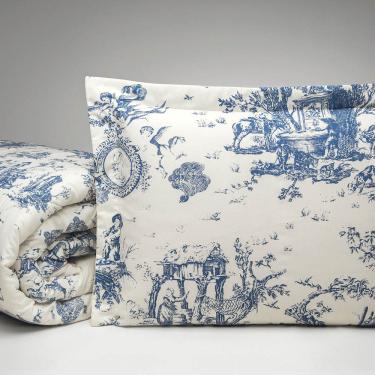 Imagem de Kit Edredom Casal Queen Nobreza 03 Peças Percal 180 Fios Estampado - Palha com Azul