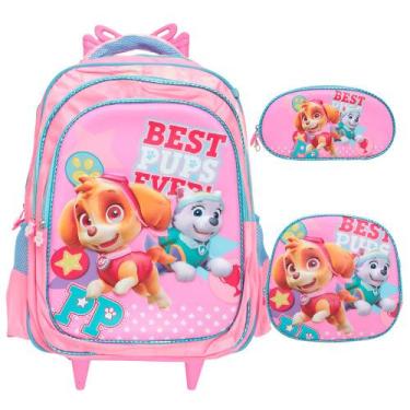 Imagem de Kit Mochila Infantil Menina Rodinha Lancheira Térmica Rosa - Plike