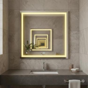 Imagem de Espelho Quadrado Com Led Jateado E Lapidado Luxuoso jateado moderno ca