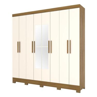 Imagem de Guarda Roupa Casal B51 Nature 8 Portas 4 Gavetas MDP-MDF com Espelho Nature Off White Briz Móveis