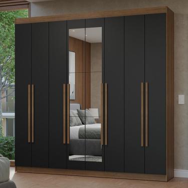 Imagem de Guarda Roupa Casal Netuno 8 Portas Batentes com Espelho Rustic-preto-rustic
