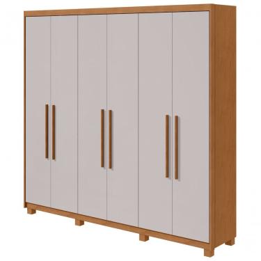 Imagem de Guarda Roupa Casal Aries 6 Portas de Bater 5 Gavetas MDP Amendoa Clean-off White Móveis...
