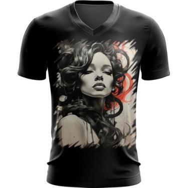 Imagem de Camiseta Gola V Pintura a Carvão Mulher Arte Esfumaçada 7 - Kasubeck S