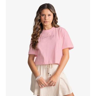 Imagem de T-Shirt Feminina Meia Malha Com Bordado Minty Rosa, 18, Rosa
