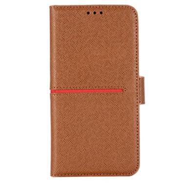 Imagem de LAHappyL Capa para iPhone 13 Pro Max/13 Pro/13, fecho magnético de couro legítimo com suporte de visualização para 3 cartões à prova de choque, capa tipo carteira, marrom, 13 Pro Max 6,7 polegadas