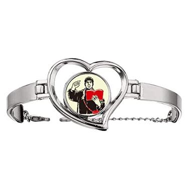 Imagem de N/A N/A Bracelete de propaganda educação vermelha chinesa para professor coração joia pulseira de arame, medium, metal