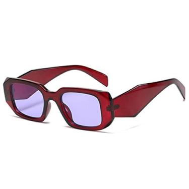 Imagem de Óculos de sol femininos de designer vintage femininos quadrados irregulares óculos de sol masculinos femininos proteção uv sombras ao ar livre óculos, vermelho roxo, como mostrado