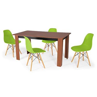 Imagem de Conjunto Mesa de Jantar Retangular Pérola Cherry 150x80cm com 4 Cadeiras Eames Eiffel - Verde
