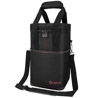 Imagem de OPUX Bolsa para transporte de vinho com 4 garrafas | Bolsa térmica para viagem e piquenique BYOB | Bolsa de vinho acolchoada à prova de vazamento portátil com alça de ombro para jantar