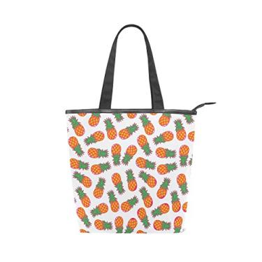 Imagem de Bolsa feminina de lona durável bonita abacaxis laranja grande capacidade sacola de compras bolsa de ombro