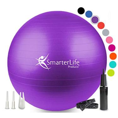 Imagem de (55 cm, Purple) - Exercise Ball for Yoga, Balance, Stability from SmarterLife - Fitness, Pilates, Birthing, Therapy, Office Ball Chair, Classroom Flexible Seating - Anti Burst, No Slip, Workout Guide