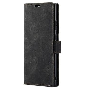 Imagem de LXURY Capa carteira para Samsung Galaxy S23 Ultra/S23 Plus/S23, capa de couro com bloqueio de RFID com fecho magnético flip slot para cartão, capa de suporte, preta, S23 de 6,1 polegadas