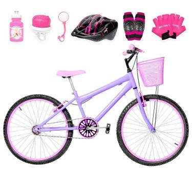 Imagem de Bicicleta Infantil Feminina Aro 24 Alumínio Colorido + Kit Proteção-Feminino
