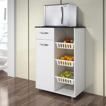 Imagem de Fruteira Multiuso 1 Porta 1 Gaveta Nova Croácia CHF Branco/Branco/Preto