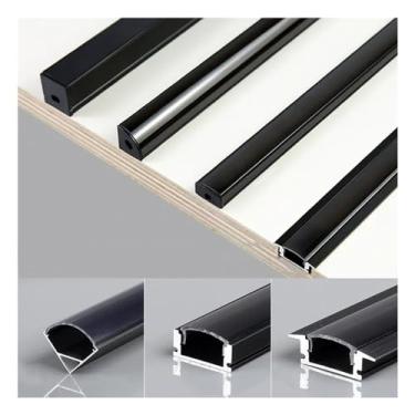 Imagem de LED Aluminum Profile, Black 0.5m/pcs V/U/YW Style LED Aluminum Profile for 5050 5630 Channel Holder Milky Cover Cabinet Closet Linear Bar Strip Lights 2/3/5/10pcs (Color : 16x12mm Black, Size : 10pc