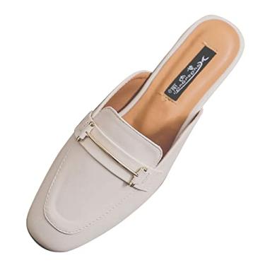 Imagem de CsgrFagr Sandálias femininas primavera e verão novas sandálias de couro com fundo plano da moda sapatos casuais femininos novos, Bege, 7.5